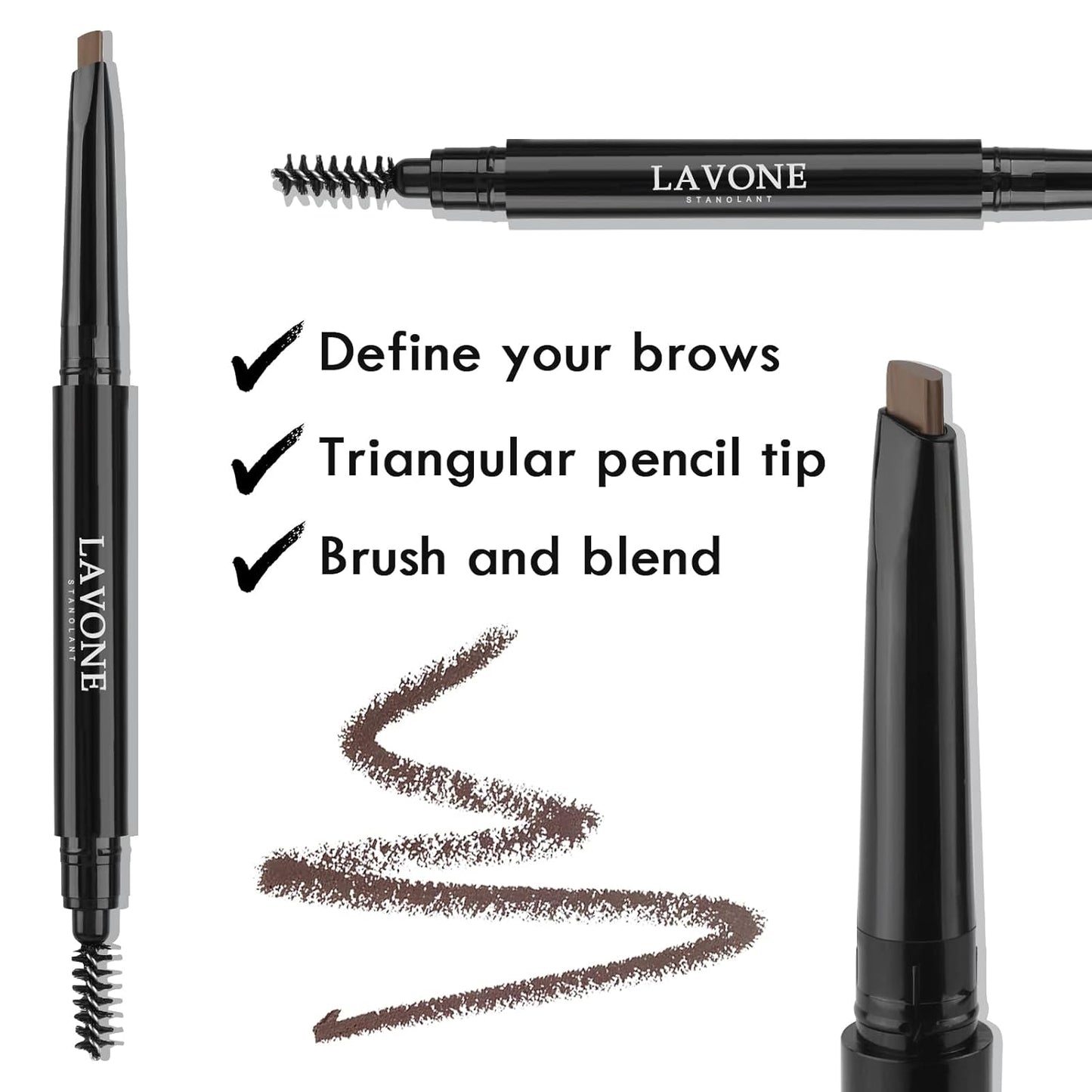 LAVONE Eyebrow Stamp Stencil Kit, Brow Stamp Trio Kit with Waterproof Eyebrow Pencil, Eyebrow Pomade, 20 Eyebrow Stencils, Dual-ended Eyebrow Brush and Sponge Applicator - Taupe