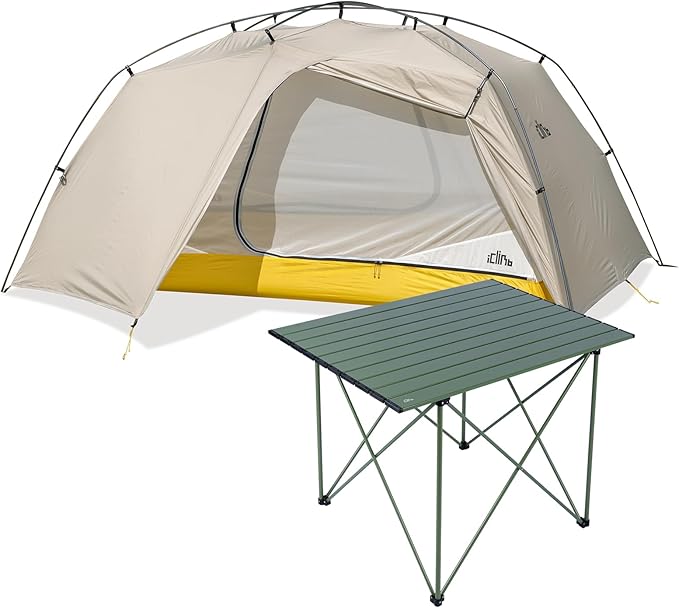 iClimb 1 Light Folding Table and 1 Ultralight 3 Season Tent, Ultralight Compact for Adults Outdoor Camping Backpacking Hiking
