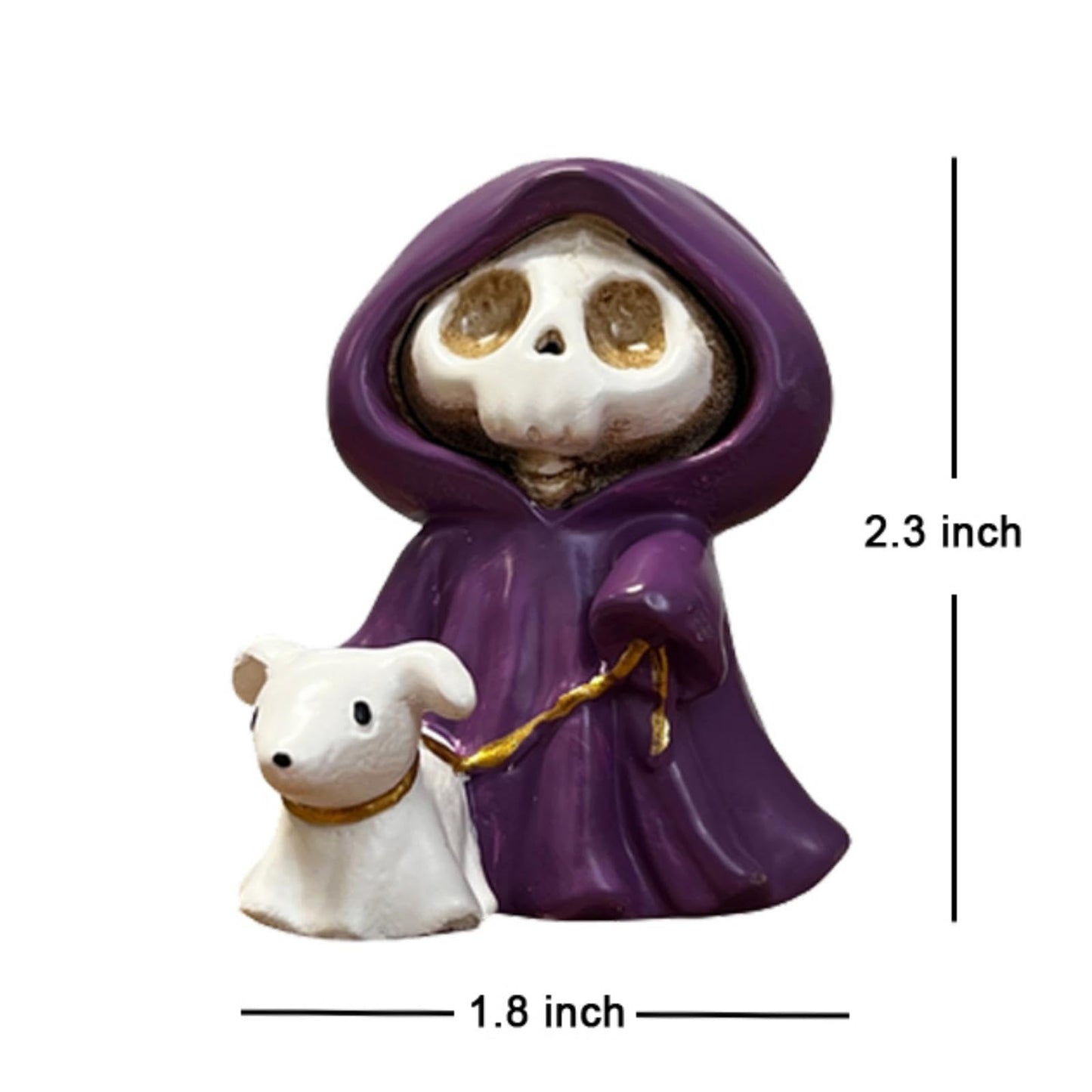 Daisylily Adorable Skull Grim Reaper Statue with Walking Dog Ghost Statue Figurine, Halloween Home Tabletop Decoration - Walking Dog