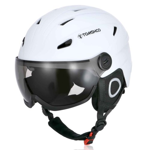 TOMSHOO Ski Snowboard Skateboard Helmet Adjustable Windproof Warm Detachable Liner Snow Winter Sports Helmet Earmuff (White with Glasses) (White, Medium)