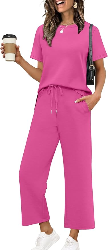 XIEERDUO Women's Side Slit Lounge Sets 2026 Fashion 2 Piece Travel Outfits Cozy Loungewear Wide Leg Tracksuits S-3XL