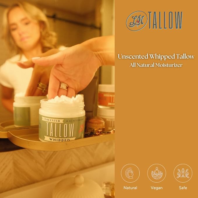Whipped Tallow 85oz - All Natural Face Cream + Whole Body Moisturizer for Dry Skin - No Preservatives, Parabens or Seed Oils - 100% Pure, No Added Fragrance - USA Made (Unscented)