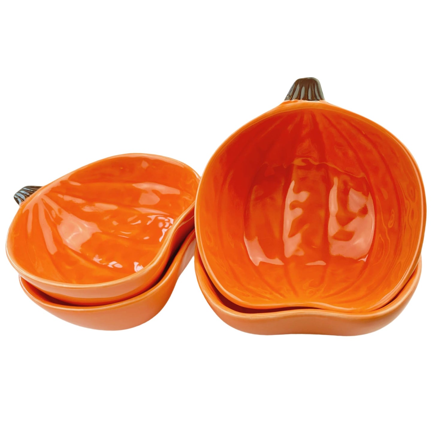 Pumpkin Ramekins Small Ceramic Pumpkins Bowls for Baking 6 Oz Oven Safe Mini Pumpkin Dish for Serving Dip and Sauce, 4pcs