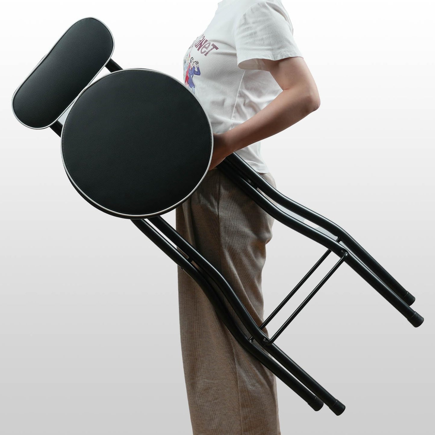 UWEAR Folding Bar Stool with Back,1 PCS Tall Foldable Stool Leather Padded Portable Stools Counter Height Foldable Stools Chairs Collapsible Stool for Adults Kitchen Island (Black)