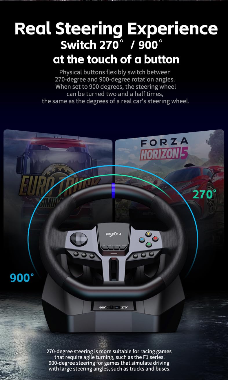 PXN V9 Gen2 Gaming Racing Wheel With magnetic Pedals and Shifter 270/900° Dual-Vibration Driver free, sim car Driving pc Steering Wheel for PC,PS4,PS3,Xbox one, Xbox Series X/S switch