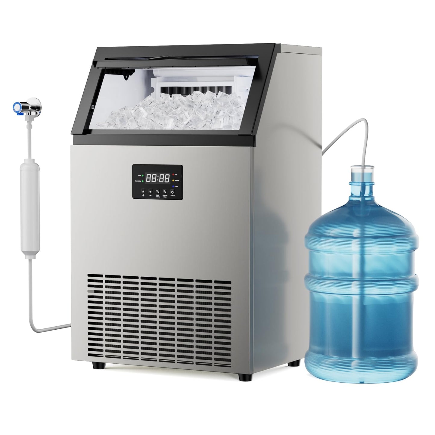 Commercial Ice Maker Machine 200LBS/24H, 40LBS Storage Stainless Steel Under Counter or Freestanding Ice Machine, Self-Cleaning, 55 Cubes per Cycle, Ideal for Bars, Restaurants, and Cafes