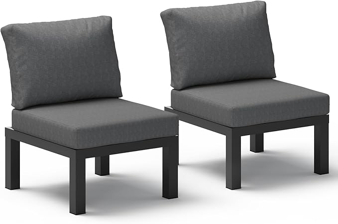 Oasbira Aluminum Outdoor Patio Sofa Set, 2 Seats Modular Sectional Single Seat Sofa Chairs with Removable Cushions, All-Weather Outdoor Conversation Sets for Garden & Yard, Graphite