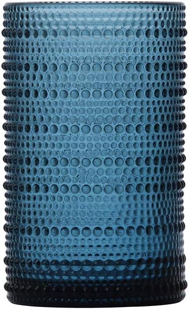 Fortessa Jupiter Beaded Hobnail Glass, 13 Ounce Iced Beverage (Set of 6), Cornflower Blue