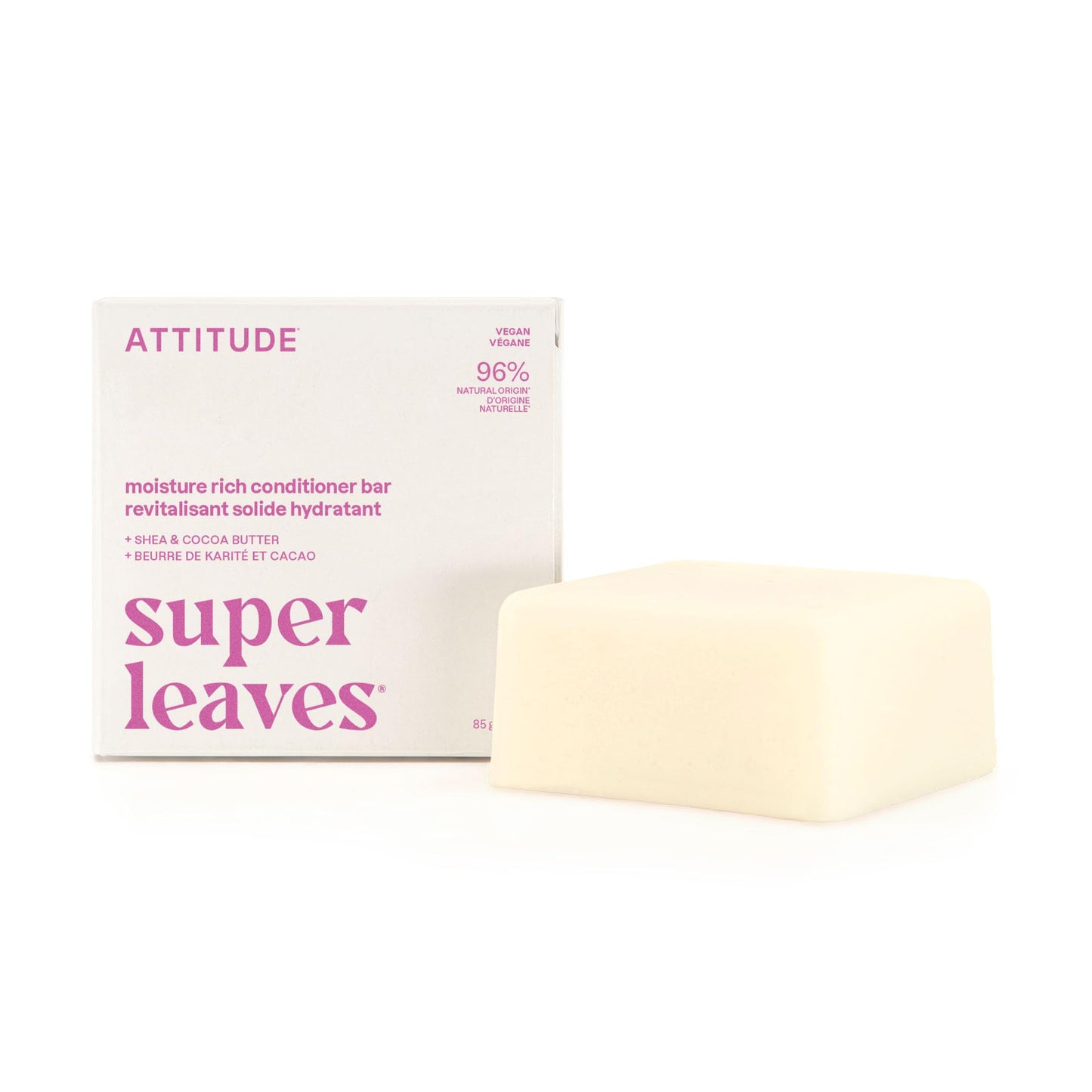ATTITUDE Moisture Rich Conditioner Bar, Natural Origin, for Ultra Dry and Damaged Hair, Shea & Cocoa Butter, Clean ingredients,
