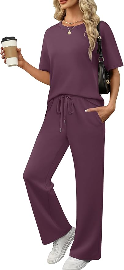 XIEERDUO Women's Side Slit Lounge Sets 2 Piece Travel Outfits Airport Tracksuit Oversized Wide Leg Loungewear S-3XL