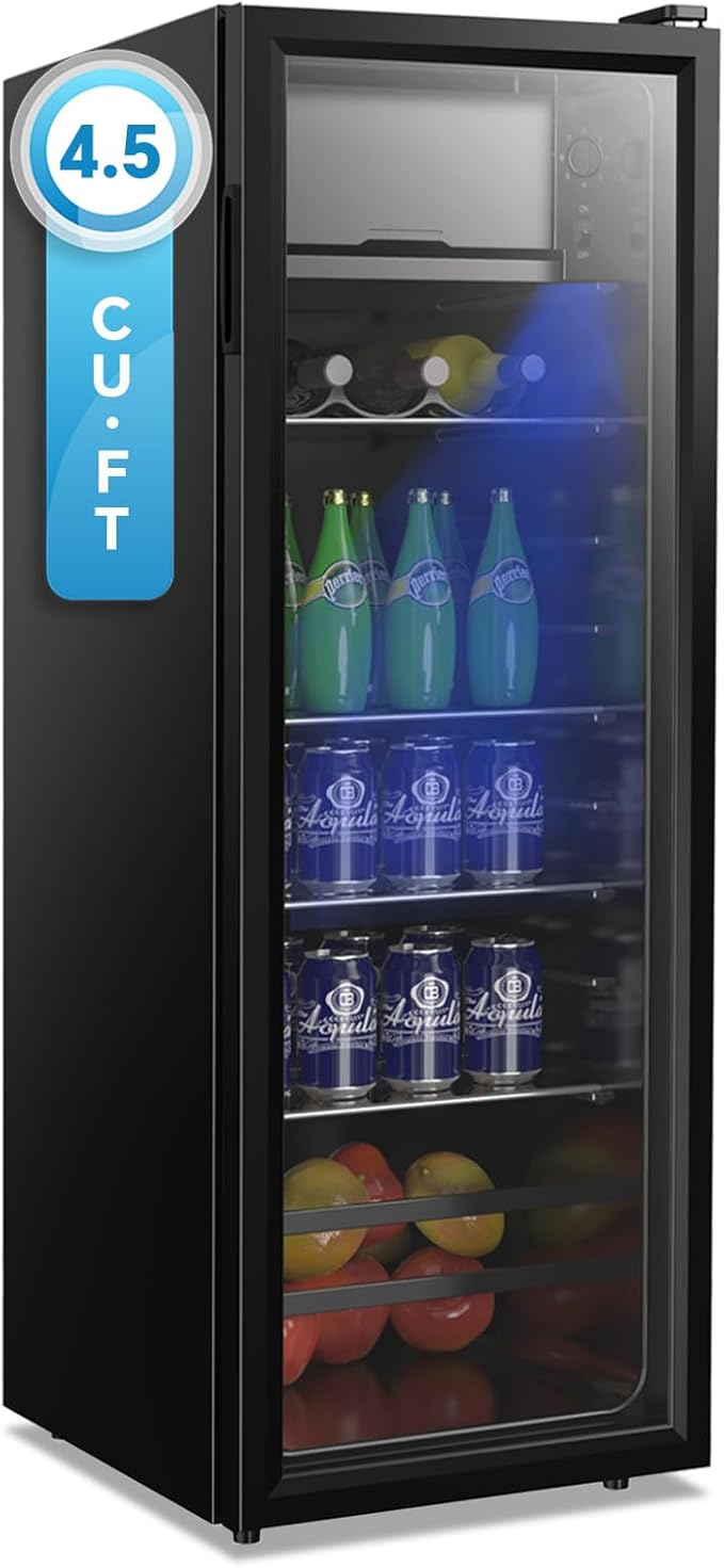 DRIXNO Beverage Refrigerator 4.5Cu.ft Mini Small Fridge 120 Cans with Glass Door Drink/Wine/Beer Cooler Office/Bar/Bedroom...