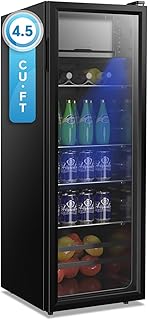 DRIXNO Beverage Refrigerator 4.5Cu.ft Mini Small Fridge 120 Cans with Glass Door Drink/Wine/Beer Cooler Office/Bar/Bedroom...
