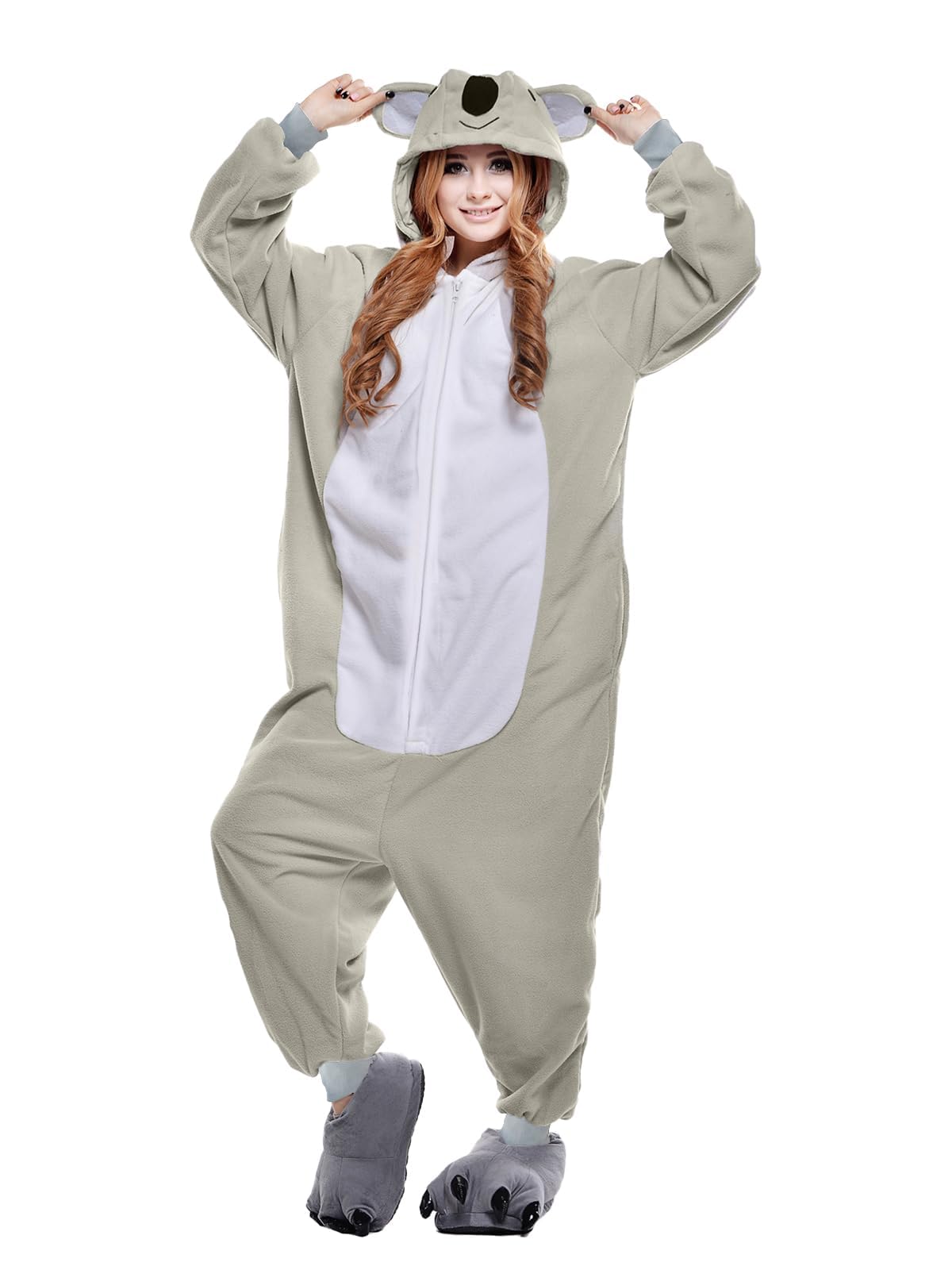 NEWCOSPLAY Unisex Adult Koala Onesie Pajamas Animal One Piece Costume Cosplay Sleepwear (Koala, Large)