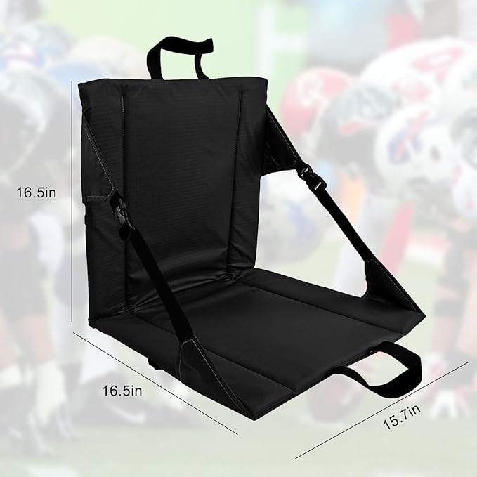 LynsaTac Folding Stadium Seat Cushion with Backrest, Portable Bleacher Pad for Camping, Fishing,15.8'' x 16.5'',Lightweight Chair with Backrest for Outdoor Sports and Concerts (Black)