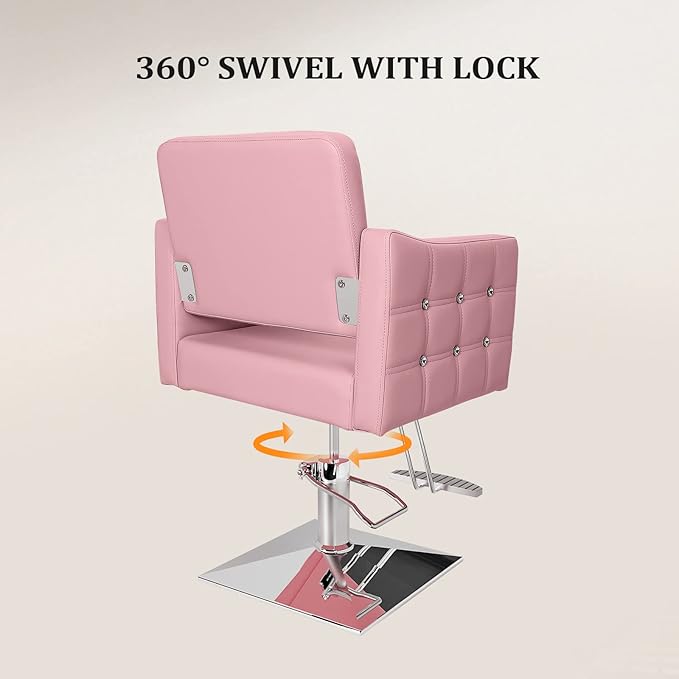 OmySalon Hair Salon Chair Hydraulic Barber Chair for Home Barbershop Pink, Braiding Chair for Hair Stylist Heavy Duty, Styling Hairdressing Beauty Spa Equipment