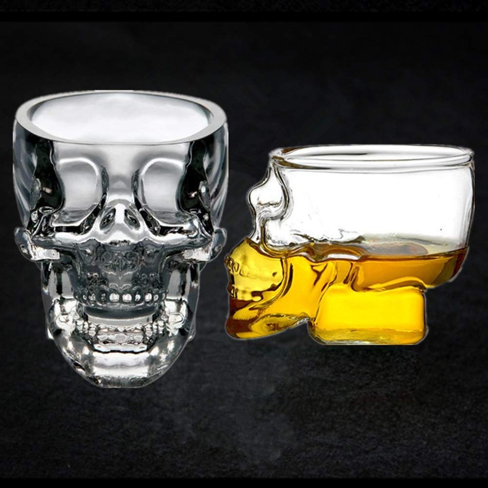 URMAGIC 4 Pcs Skull Shot Glasses, 2.5 Oz Crystal Skeleton Cup, Halloween Drinkware Supplies, Skull Shaped Clear Glass Cup, Whiskey Glasses for Men