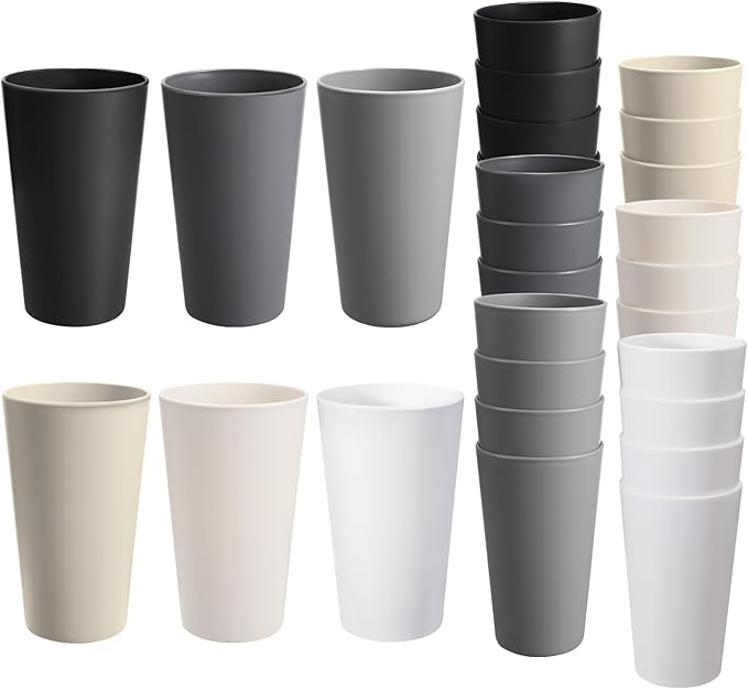 24 Pcs Unbreakable Plastic Cups Set, 20 oz Reusable Plastic Cups, Stackable Water Tumblers, Drinking Cup for Kitchen, Outd...