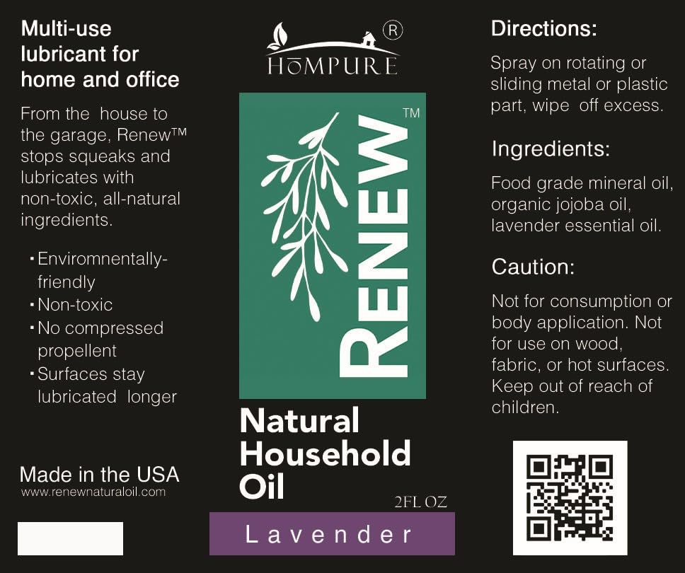 HōMPURE® Renew Natural Household Oil Lavender - Eco-Conscious All-Purpose Lubricant Spray with Lavender Scent for Doors, Hinges & Locks - Natural Penetrating Oil for Smooth, Long-Lasting Lubrication