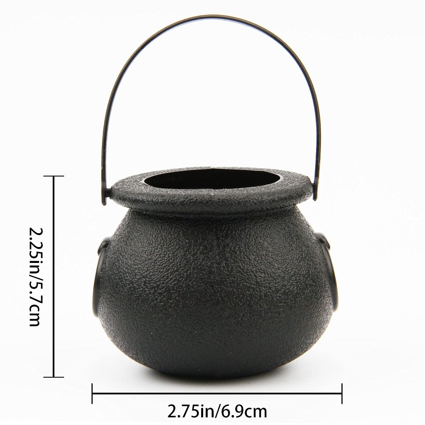 LOMIMOS 12pcs Halloween Day Mini Black Cauldron,Multi-purposed Plastic Candy Holder with Handle for Decoration Party Favors