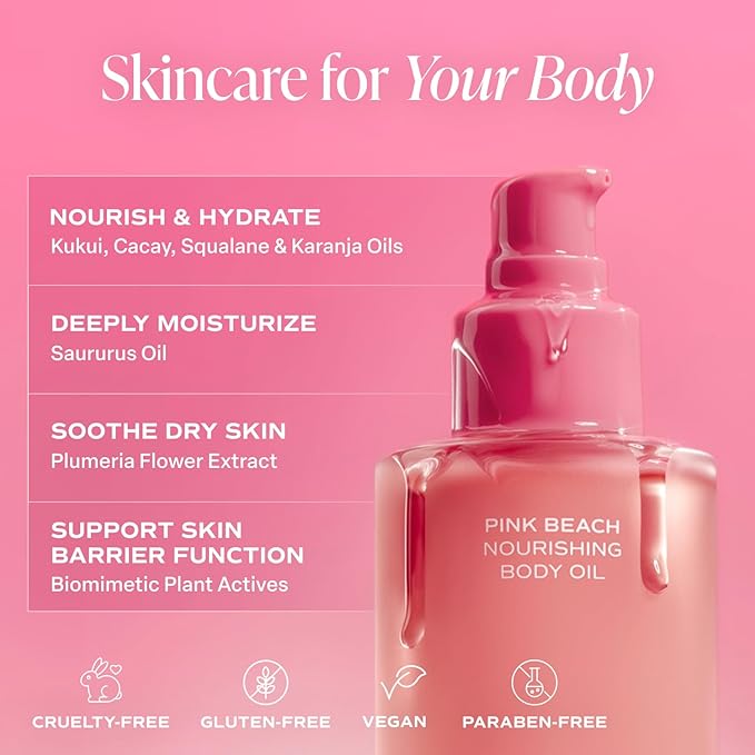 Saltair Body Oil. Luxurious Pink Beach After Shower and Bath Oil Moisturizer for Women. Botanical, Non-Greasy, and Well-Absorbing Lotion for Hydrating Dry Skin. 4oz Pump Bottle