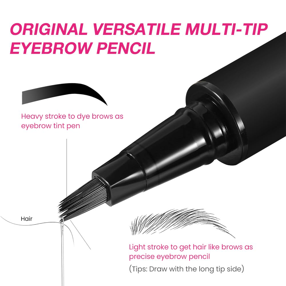 Kaely Microblading Eyebrow Pen with Multiple Fork Tips, Square Brush Magic Eyebrow Contouring Pen Waterproof, 3d Eye Brow Pencil