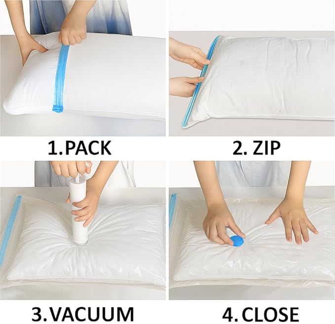 Vacuum Storage Bags for Travel and Home,Space Saver Bags for Clothes,(with Hand Pump, Large, 8-Pack 40 * 60)