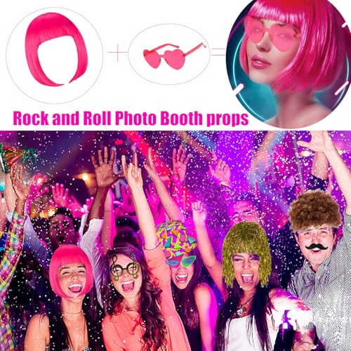 50 Pcs Rock Party Photo Booth Props Set for Adults, Funny Rock Star Party Sunglasses, Hats, Wigs, Inflatable, Photo Booth ...