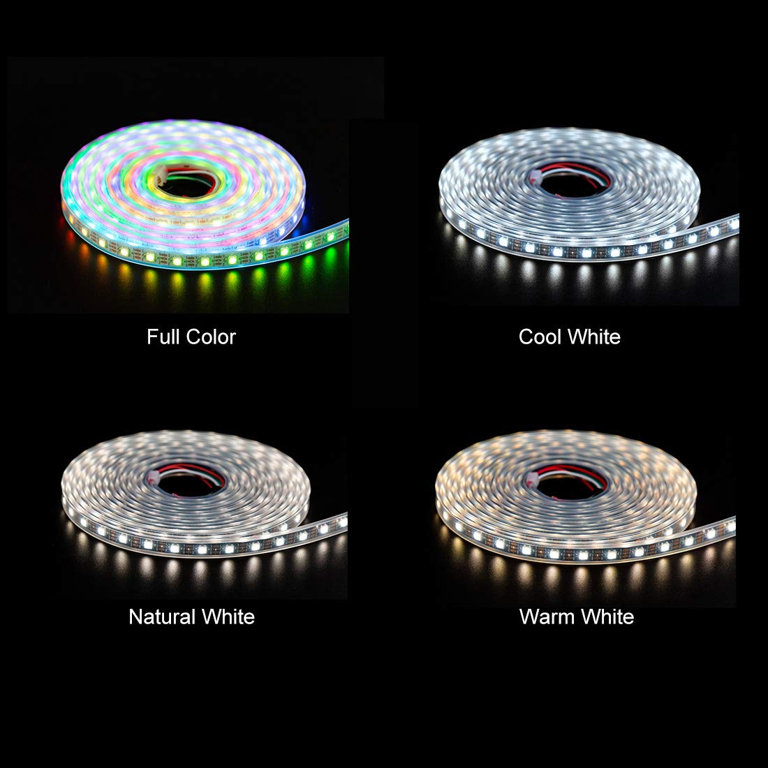 BTF-LIGHTING RGBW RGB+Cool White SK6812 (Similar WS2812B) 4 Colors in 1 LED Strip Individually Addressable 16.4ft 60Pixel/m 300LED Light Dream Color IP67 DC5V Black PCB (No Adapter or Controller)