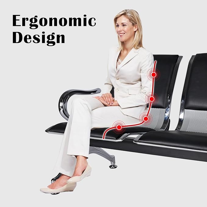 kinbor PU Leather Waiting Room Chairs - Waiting Bench Seating Lobby Chairs for Airport, Bank, Hospital, Salon, Barbershop (Set of 2)