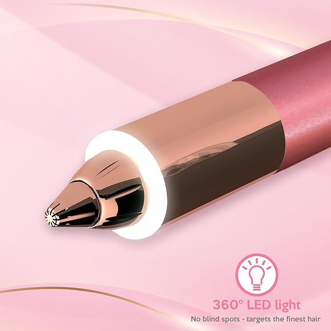 Eyebrow Hair Remover for Women | 18K Gold-Plated Head | 360° LED Light Portable Painless Epilator