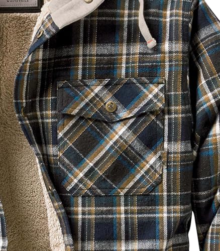 Legendary Whitetails Men's Hooded Shirt Jacket Plaid Flannel Berber Lined Polyfill Insulated