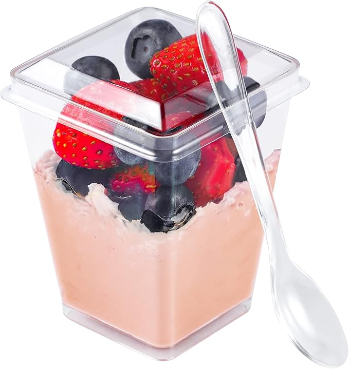 EASERCY 50 Pack 5 oz Plastic Dessert Cups with Lids, Yogurt Parfait/Appetizer Cup with Lids for Party, Mini Dessert Cups w...