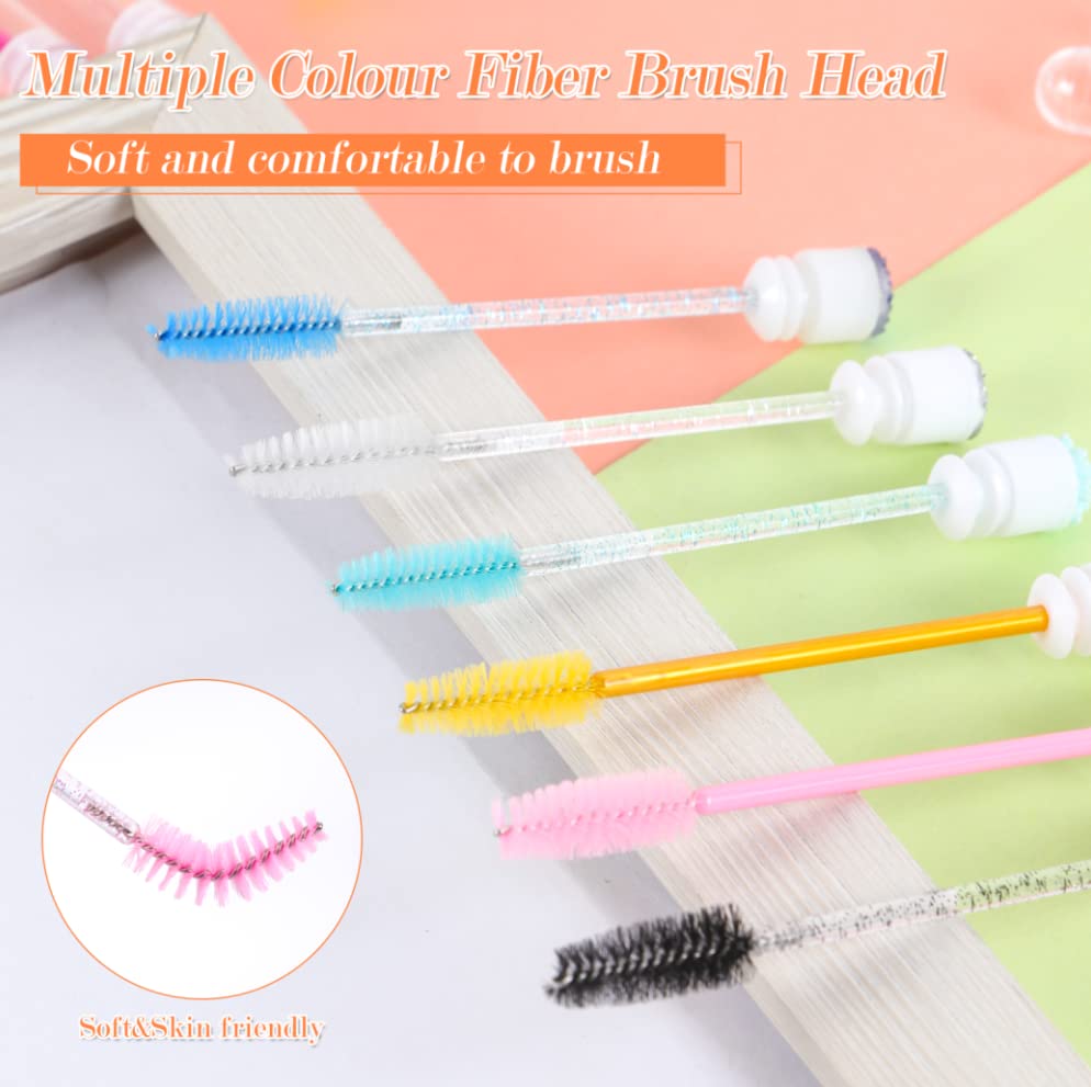 60 Pcs Colorful Lash Disposable Mascara Brushes Diamond Eyelash Spoolies Makeup Brush Mascara Wand in Sanitary Tube Lash S...