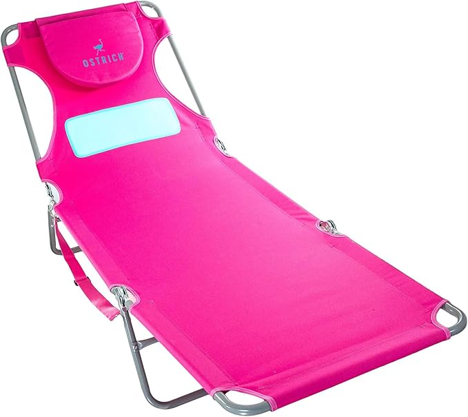 Ostrich Ladies Comfort Lounger with Chest Support, Portable Reclining Outdoor Patio Beach Lawn Camping Pool Tanning Chair, Pink, Chaise Lounge Only