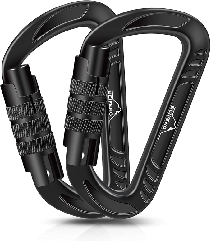 BEIFENG Heavy Duty Lightweight Locking Carabiner Clips D Ring for Camping Hiking Outdoor Gym etc, Carabiner with Lock Smal...