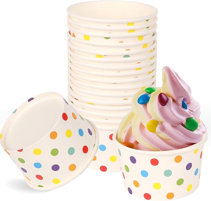 zandfelo 50 Pcs 5.5 oz Ice Cream Cups, Disposable Ice Cream Cups,Frozen Dessert Yogurt Cups, Paper Sundae Cups, Disposable...