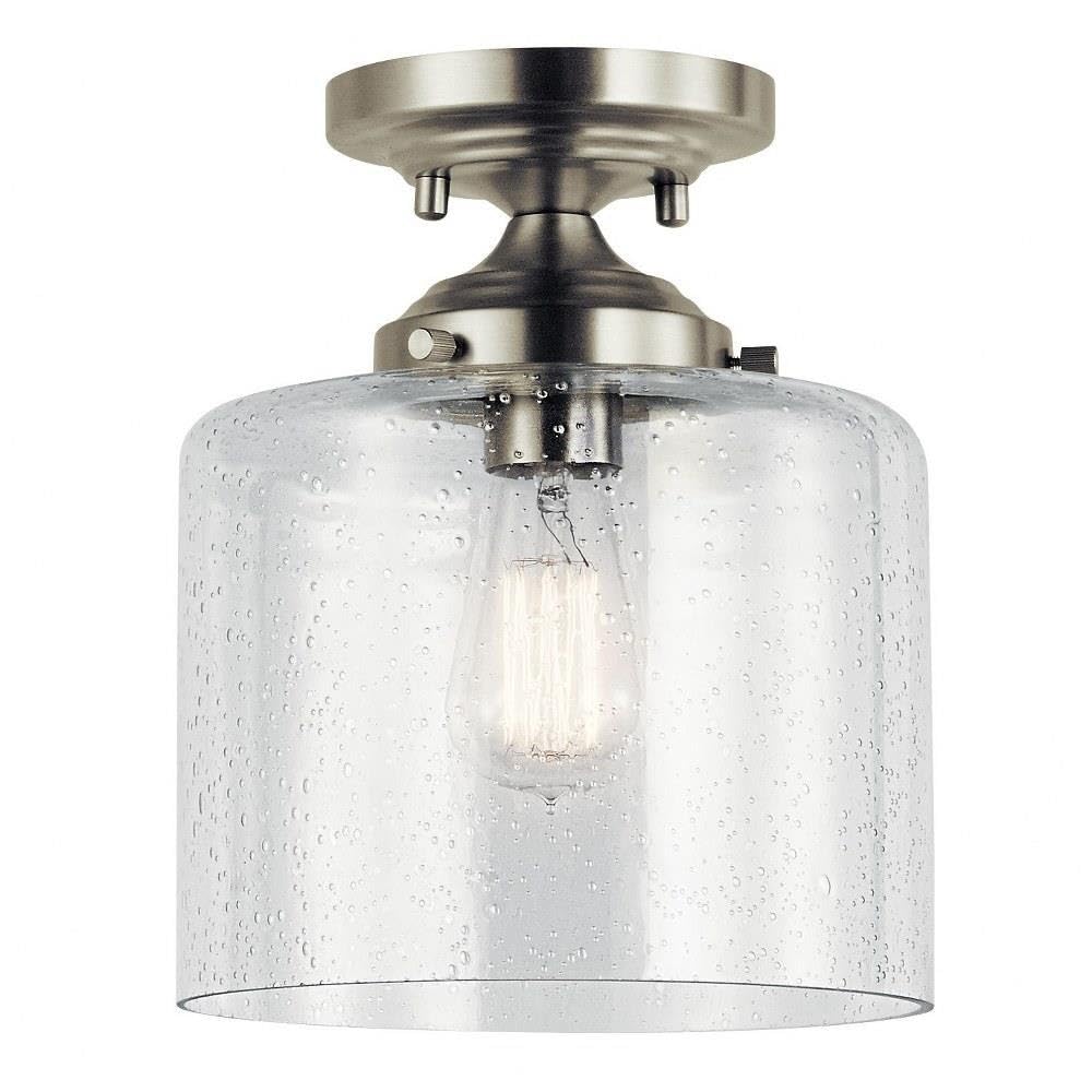 Kichler Winslow 8.5" Semi Flush Mount Light in Brushed Nickel, 1-Light Foyer or Bedroom Light with Clear Seeded Glass, (8.5" W x 10.5" H), 44033NI