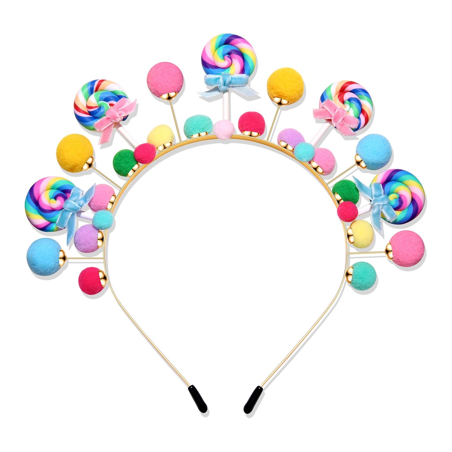 Candy Cane Headband Christmas Holiday Lollipop Headpiece Colorful Pom Pom Bow Xmas Birthday Party Head Band Accessories Candylan