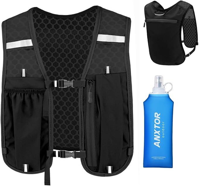 Running Vest with 450ML Water Bladder, Reflective Hydration Backpack Lightweight Athletic Wear for Women Men Hiking Cyclin...