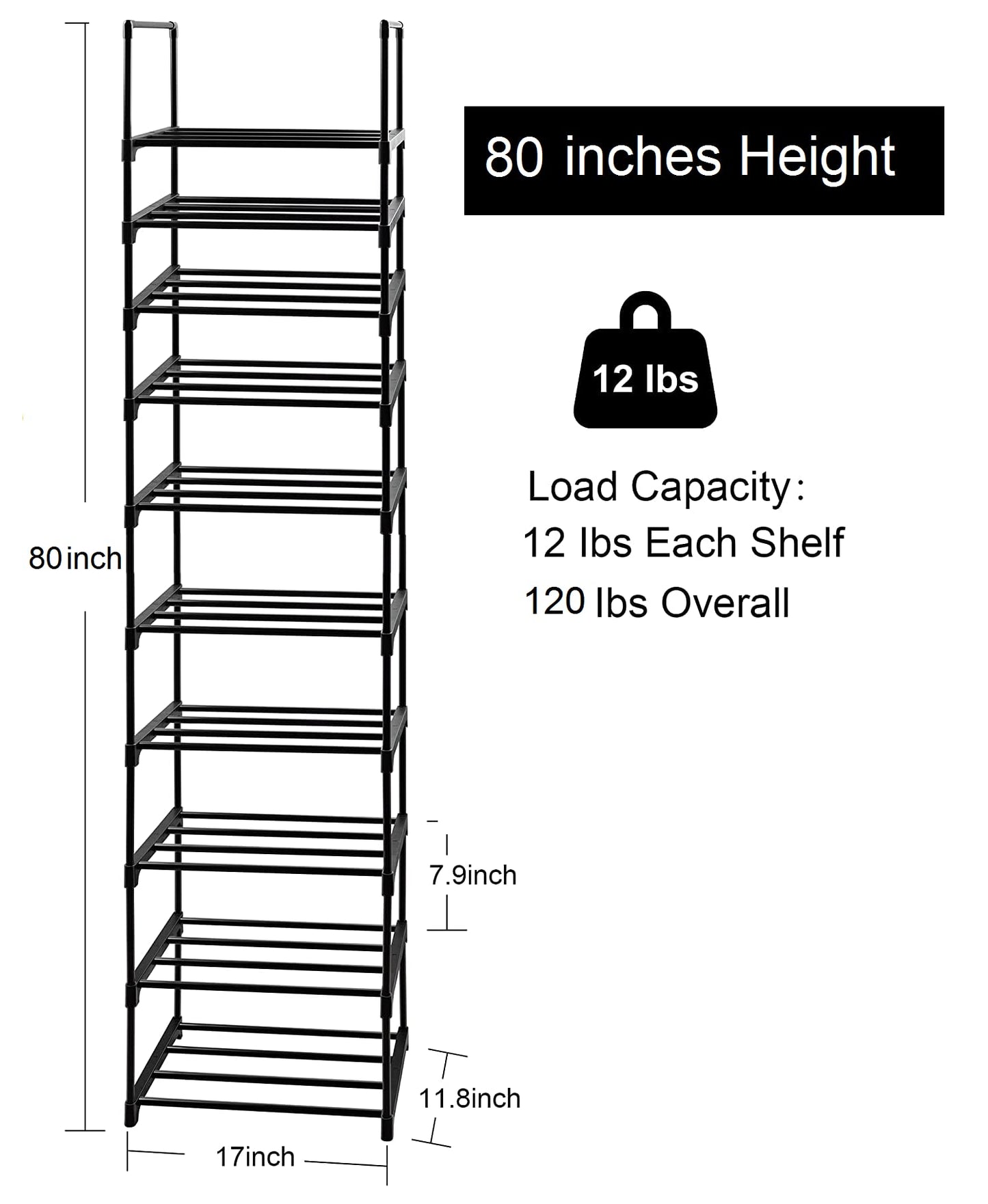 Easyhouse 10 Tier Metal Sturdy Shoe Rack, 10 Tier Tall Shoe Storage Organizer, Narrow Tall Shelf Organizer for Entryway, Closet, Bedroom