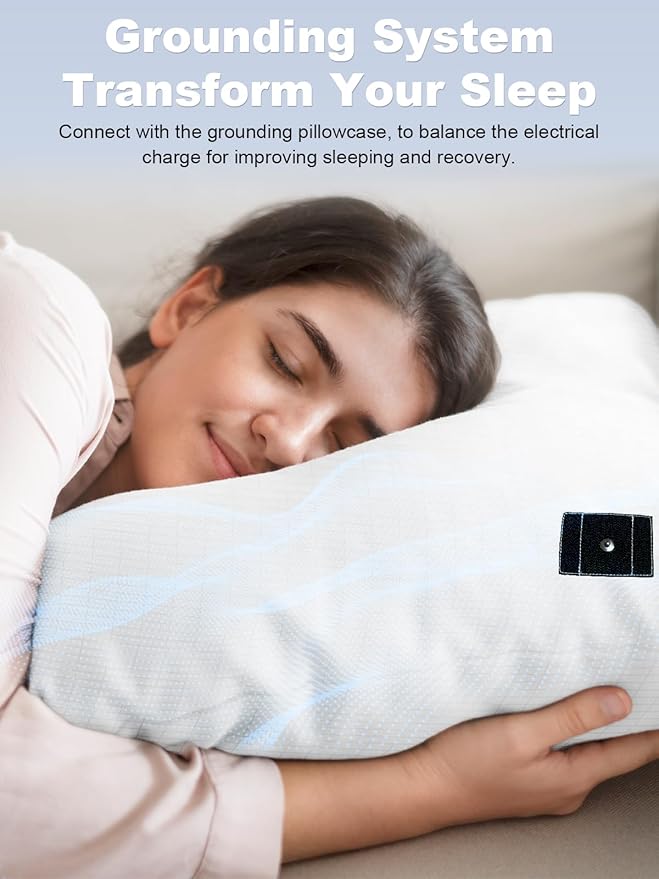 YOUBLAO Grounding Pillowcase, 90% Organic Cotton and 10% Silver Fiber Grounding Pillow Case with 15ft Grounding Cord, White Sleep Pillow 20x36 inch for Improve Sleep Improving Energy