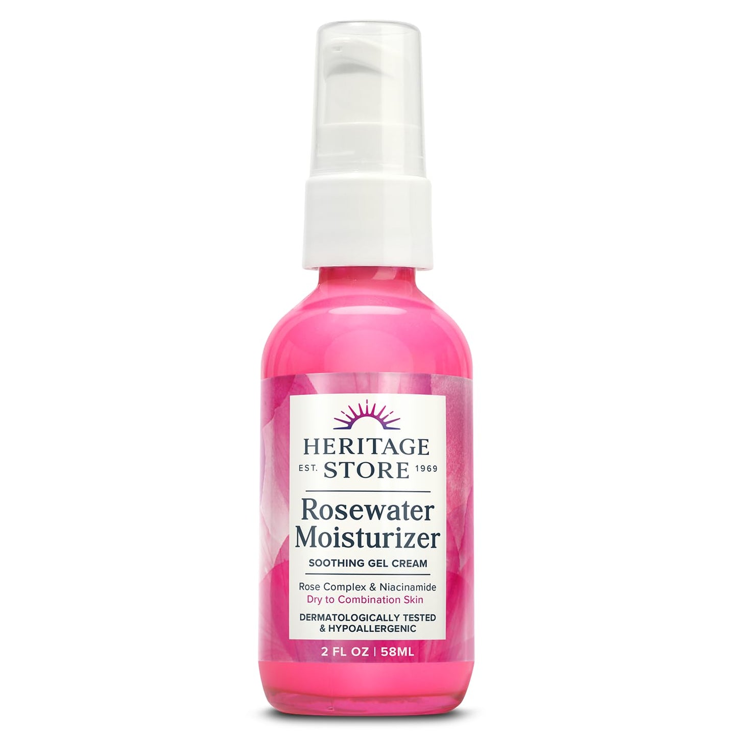HERITAGE STORE Rosewater Face Moisturizer - Soothing Gel Moisturizer with Rose Complex, Niacinamide and Hyaluronic Acid - Dry to