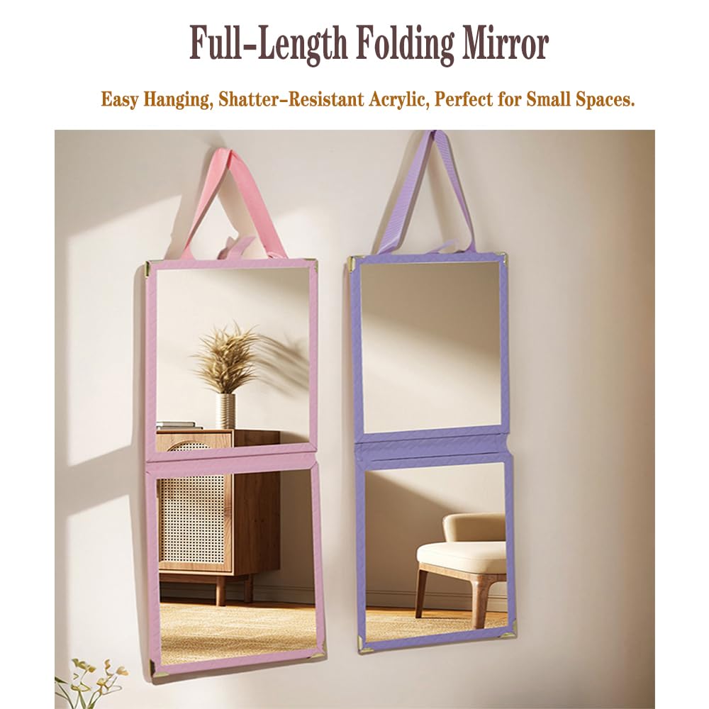 Digihan Mirror Full Length,Portablefull Body Mirror Dance Competition Must Haves Lightweight Folding Travel (Pink)