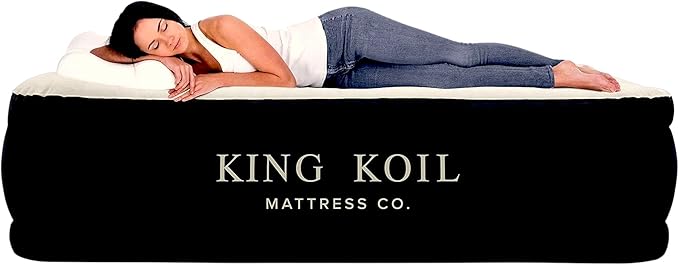 King Koil Luxury Air Mattress Queen with Built in Pump, Integrated Premium Pillow Inflatable Airbed for Guests, Camping & ...