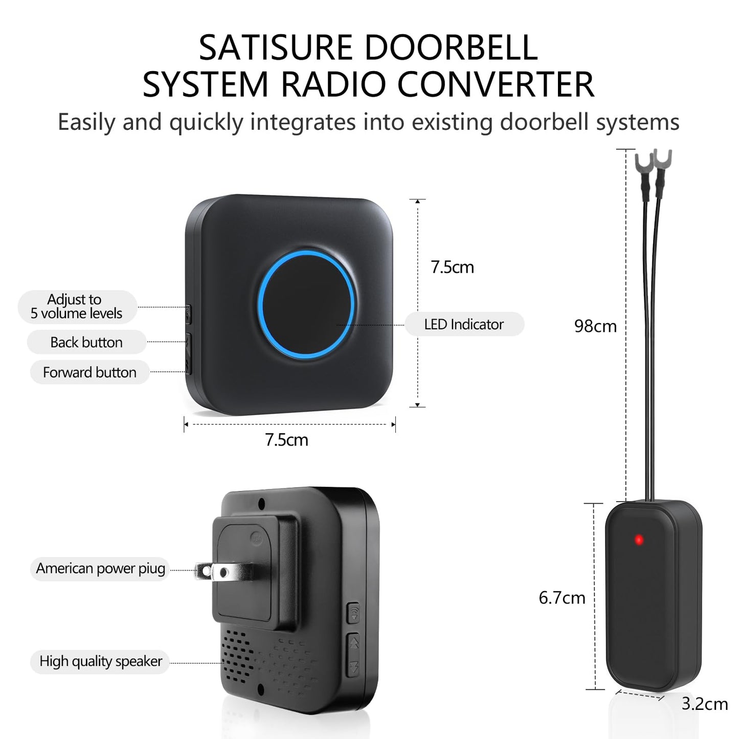 BITIWEND Wireless Doorbell Chime for Blink - Compatible with Blink Video Doorbell and Blink Video Doorbell (2nd Gen) with Wired Transmitter (1 Video Doorbell Extender 1 Receiver）