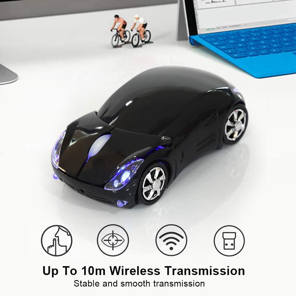 ASHATA 2.4G Wireless Mouse Car Mouse with USB Reciver 1600DPI Optical Mouse for PC Computer Laptop Tablet, High Precision Cute Mouse for Win XP/Vista/Win7/ME/2000/for Mac OS (Black)