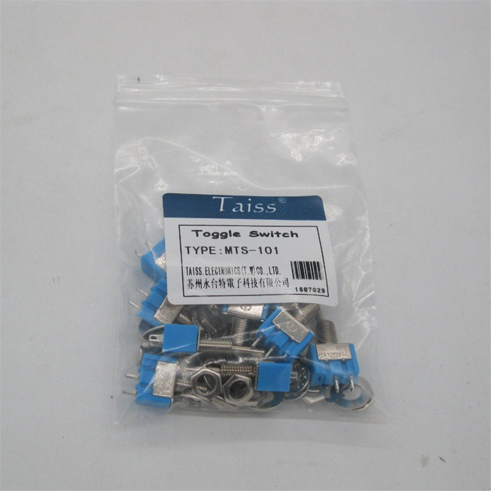 Taiss 10PCS SPST Mini Toggle Switch 2 Pin 2 Position ON/Off Miniature Toggle Switch 6A 125V MTS-101