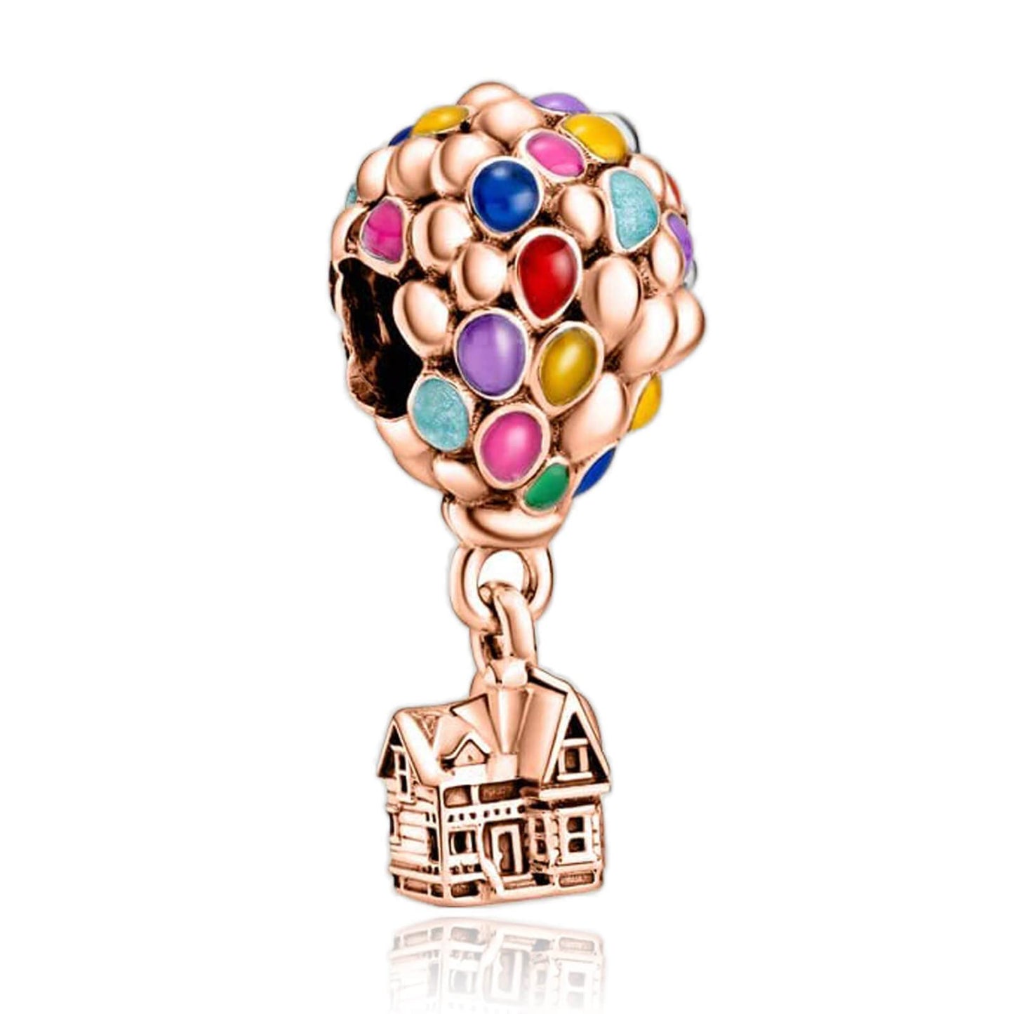 VALGACLS Rose Gold Hot Air Balloon Charm Up Charm for Bracelet 925 Sterling Silver Charms Up House Charms