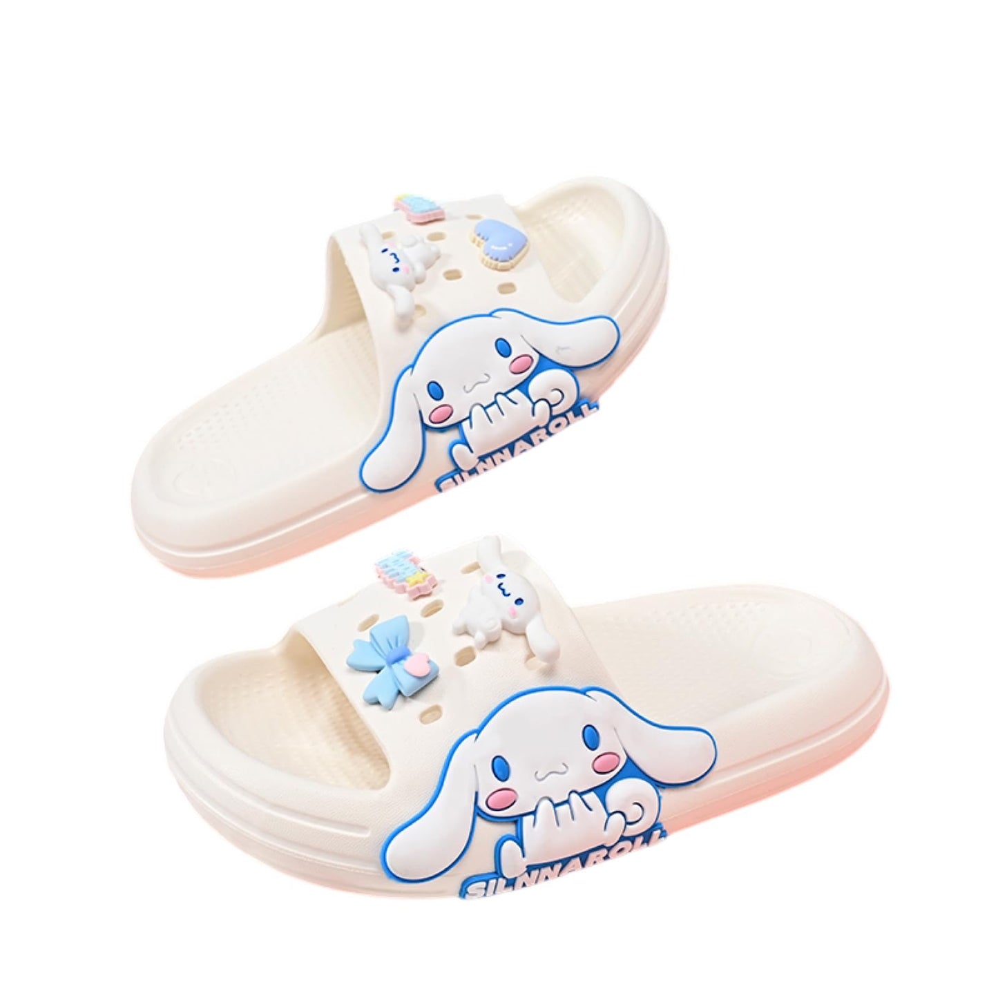 Girls Slippers Cute Cartoon Slides Lightweight Non-Slip Sandals Quick-Drying Shower Slides Shoes for Beach Swimming Pool Home, Big Kid 2-3 (White)