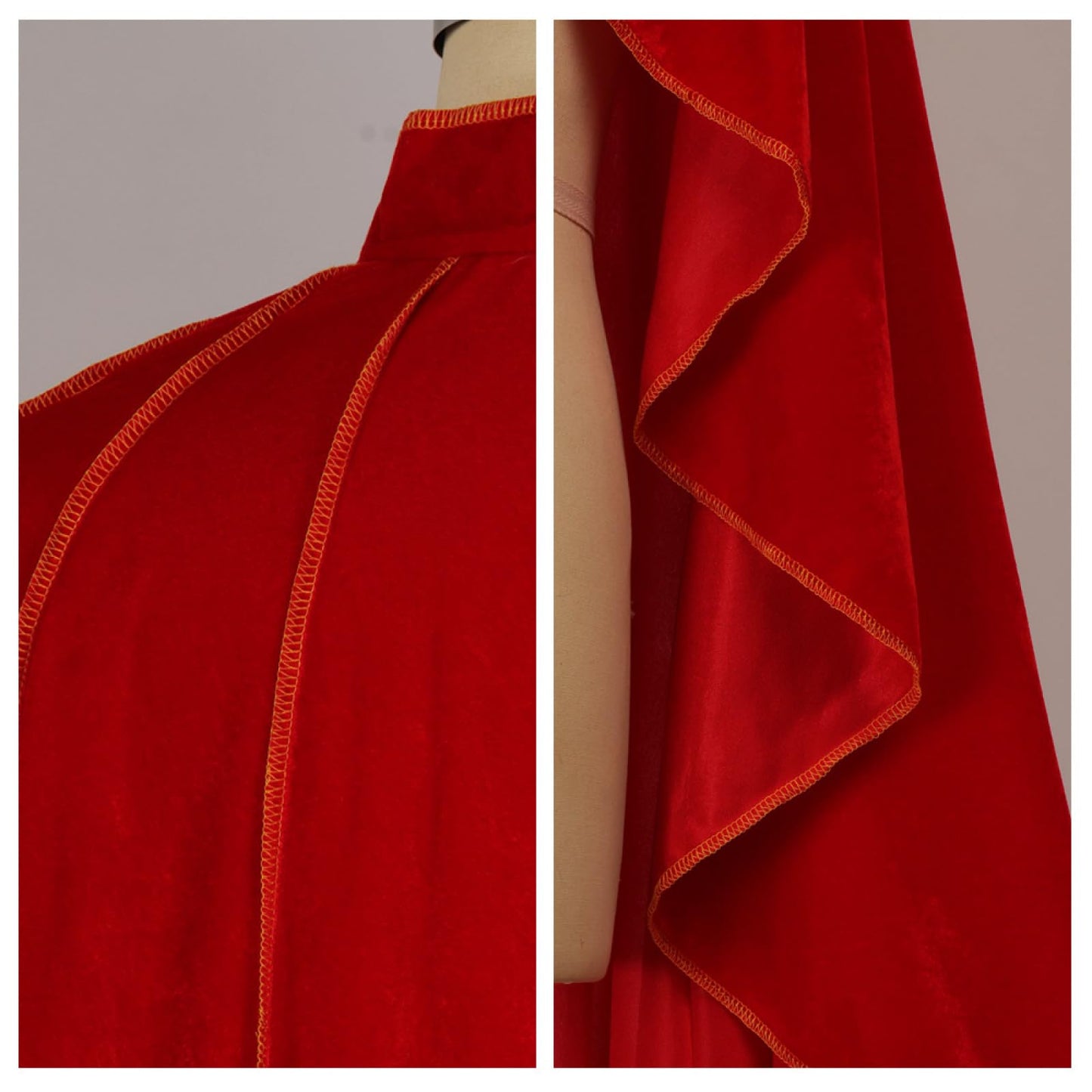 BALINGNIANDAI Women Medieval Cloak Gold Velvet Phnom Penh Shawl Elegant Suede-Lined Cape Red